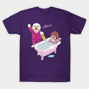 Funny Cat and Dog Celebrating Together T-Shirt